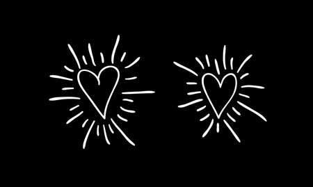 Doodle set of black and white pencil drawing objects. Hand drawn abstract illustration grunge elements. Vector abstract hearts for designのイラスト素材
