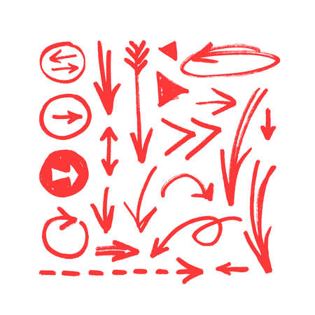 Vector art illustration grunge arrows. Set of hand drawn paint object for design. Abstract brush drawingのイラスト素材
