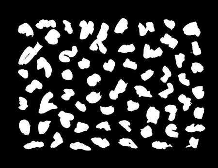 Paint drawing set of white dots on black background. Hand drawn abstract illustration grunge elements. Vector abstract objects for design useのイラスト素材