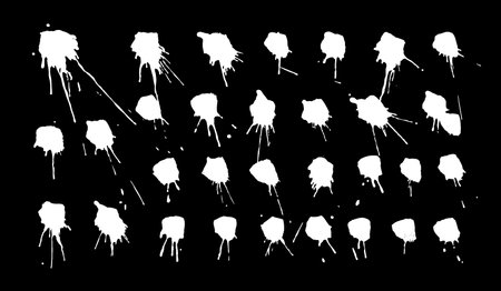 Hand Drawn Set of black paint drop. Black and white Abstract Brush Background. Grunge Vector Illustrationのイラスト素材