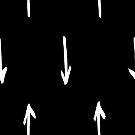 Seamless pattern with hand drawn black and white arrows. Paint objects background for your design. Vector art drawing. Brush grunge illustrationのイラスト素材