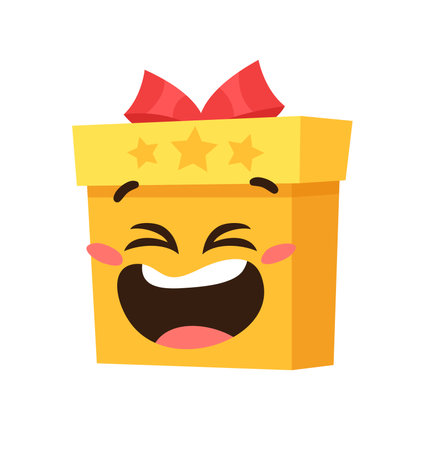 Hand drawn Christmas Emoji Gift Box on white background. Creative flat art. Actual vector drawing decorations. Cartoon Character Emoticonのイラスト素材