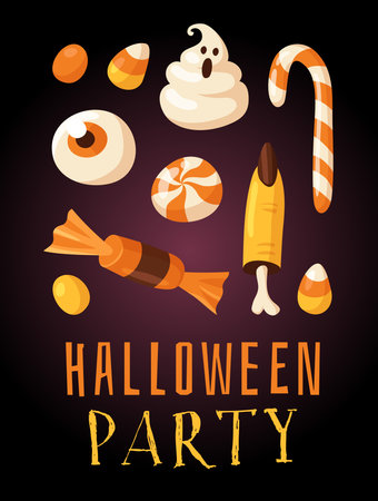 Hand drawn Halloween illustration. Creative Cartoon Style art work. Actual vector drawing food and drink for Party. Artistic isolated Season objectsのイラスト素材