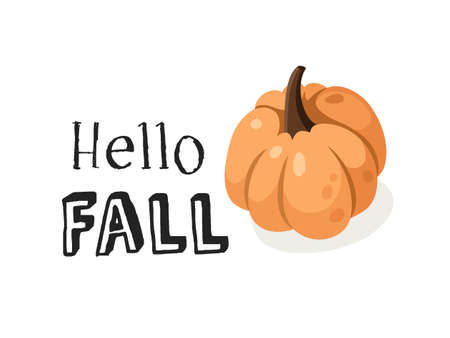 Cartoon Pumpkin Spice Season Image with Text. Hand drawn stylish vegetable. Vector drawing fresh organic food and Quote. Summer illustration vegan ingredients for smoothies or Pieのイラスト素材