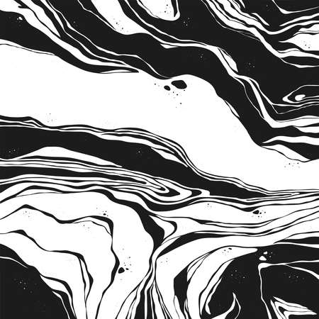 Abstract Vector Backgroung Jupiter Surface. Hand Drawn Marbel Pattern. Fashion Illustration Black and White Liquid Paint Inkのイラスト素材