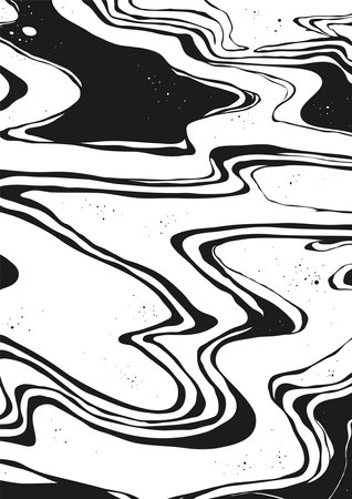 Abstract Vector Backgroung Jupiter Surface. Hand Drawn Marbel Pattern. Fashion Illustration Black and White Liquid Paint Inkのイラスト素材