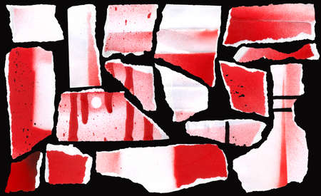 High Quality Torn Paper Texture with Red Spray Paint and Black Ink Drip and Drop. Background for Hand Made, Scrapbooking, Greeting Card or Invitation. Hand Drawn Artistic elements for Grunge Designの写真素材