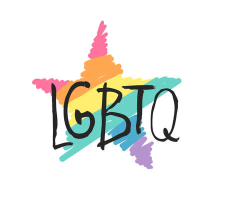 Vector Doodle Illustration Rainbow Star. Cartoon Pride Colorful Drawing. Hand Drawn LGBTQ Flag Support Ribbon Sketchのイラスト素材