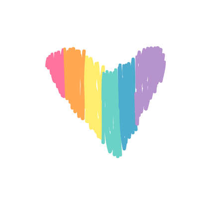 Vector Doodle Illustration Rainbow. Cartoon Pride Colorful Drawing. Hand Drawn LGBTQ Flag Support Ribbon Sketchのイラスト素材