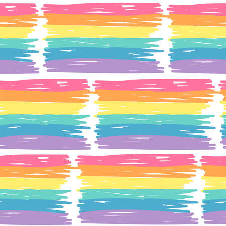 Vector Seamless Pattern with Illustration Rainbow. Cartoon Pride Colorful Drawing Background. Hand Drawn LGBTQ Flag Support Sketchのイラスト素材