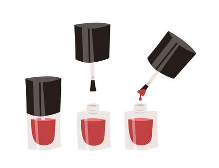 Hand Drawn Cartoon Fashion Illustration Manicure Tools Nail Polish. Vector Set Drawing Beauty Product. Art Work Collection Decorative Cosmeticのイラスト素材