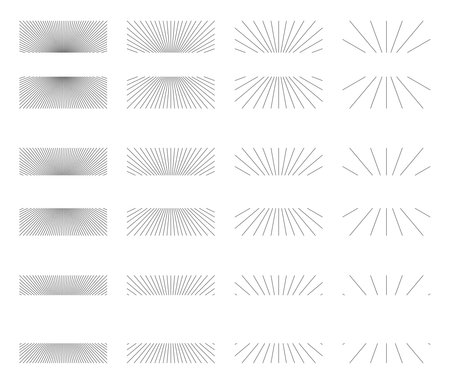 Set of Vintage Square Sunbursts in Different Shapes. Trendy Hand Drawn Retro Bursting Rays Design Elements. Hipster Vector illustrationのイラスト素材