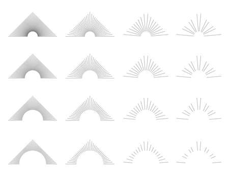 Set of Vintage Rhomb Sunbursts in Different Shapes. Trendy Hand Drawn Square Retro Bursting Rays Design Elements. Hipster Vector illustrationのイラスト素材