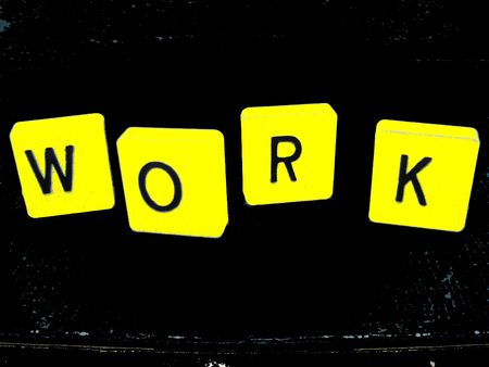Work block wording yellow on blackの写真素材