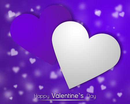 White and purple hearts on a purple backgroung with Dispersed little hearts.の写真素材