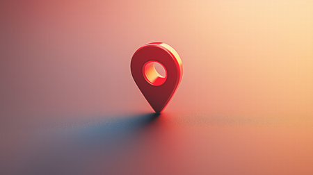 3D red location pin icon on a gradient orange background. Navigation and travel conceptの素材