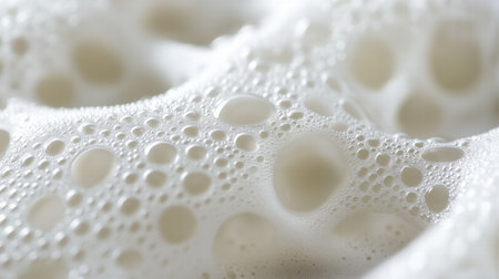 Macro close-up of white foam bubbles forming intricately patterns. cleaning products and designの素材