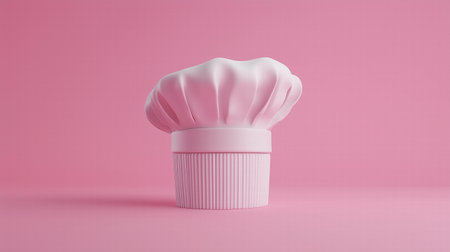 Pink chef hat on a matching pink background. Culinary arts and kitchen concept. 3D renderingの素材