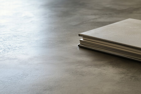 Stack of closed books on a textured gray surface with copy space. education and knowledge conceptの素材