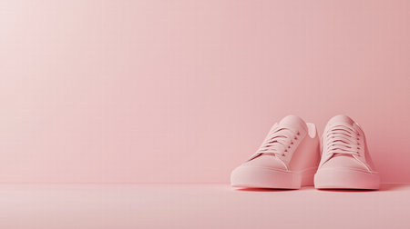 Pink sneakers on pastel background. modern fashion and footwearの素材