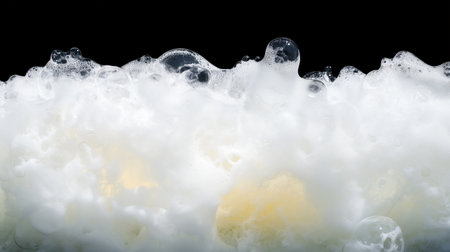 White foam with bubbles against a dark background creating dramatic contrast. visual design with high impactの素材