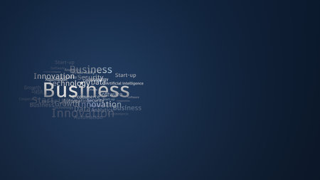Business-related word cloud on dark blue backgroundの写真素材