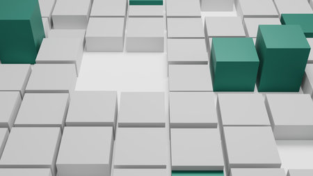 Abstract 3D geometric cubes with green accents