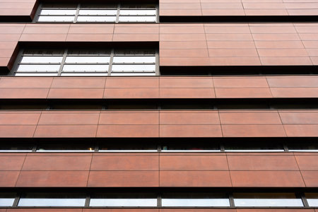 Detailed view of brown modern building facade