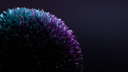 Abstract 3D Blue And Purple Spiky Organic Sphere On Dark Background For Digital Art