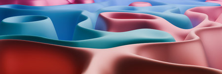 Abstract Metallic Pink Blue And Red Curves For Modern 3D Minimalist Background Designの写真素材