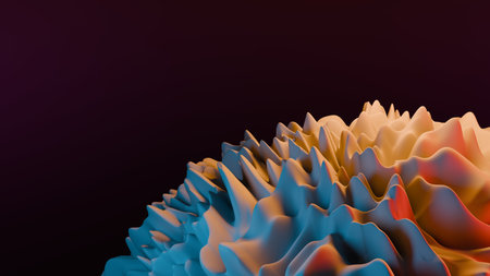 Abstract 3D Landscape Structure With Blue And Orange Gradient Lighting On Dark Background For Modern Digital Designの写真素材