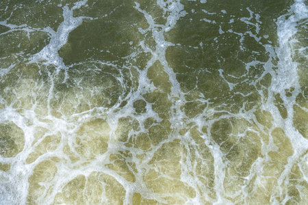 Sea Foam And Textured Ocean Surface, Abstract White Patterns On Green Water For Natural Backgroundsの写真素材