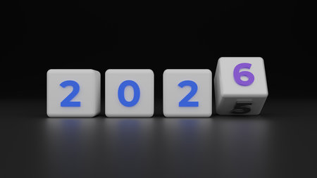 White Cubes Showing 2026 In Blue And Purple Shades For Modern New Year Theme