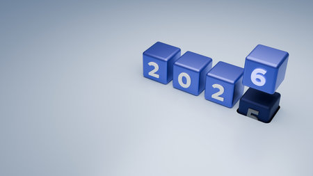 Blue Cubes Forming 2026 With Emerging Digit For Modern New Year Designの写真素材