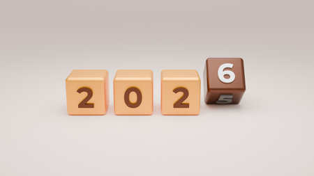 Pastel And Brown Cubes Showing 2026 In Soft Minimal Background With Rolling Cube Signaling 2025â2026 Switchの写真素材