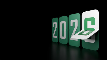 2026 Green Flip Clock Sequence With White Transition Panel And Reflective Black Background...