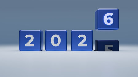 Blue Cubes With Appearing 6 Forming 2026 For Modern New Year Visualの写真素材