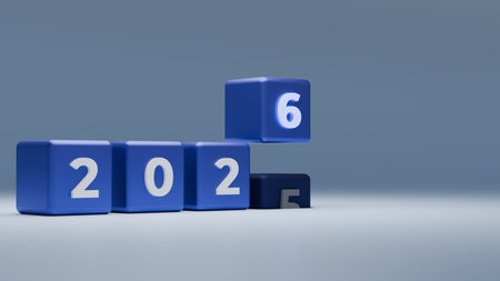 Blue 3D Cubes Showing 2026 With Elevated Rolling Digit And Copy Space Conveying 2025â€“2026...