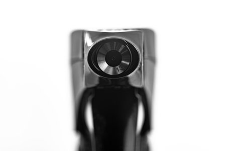 Bottle Spray Nozzle Pointed Toward Camera In Black And White, Cleaning Agent Detail Macroの写真素材