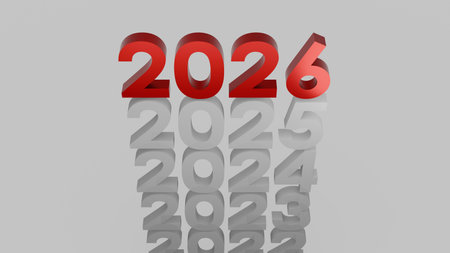 2026 Bold Red Digits Leading A Sequence Of Fading Previous Years On Light Gray Backgroundの写真素材