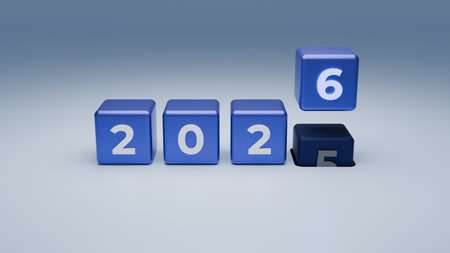 Blue Cubes Forming 2026 With Raised Rolling Digit And Cool Copy Space Highlighting Year Transitionの写真素材