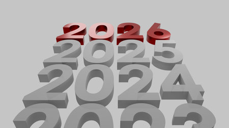 Red 3D 2026 Number Positioned Above Gray Years On Light Background Showing Future Planning Direction And Annual Progressの写真素材