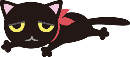 A laying black cat wearing pink scurfのイラスト素材