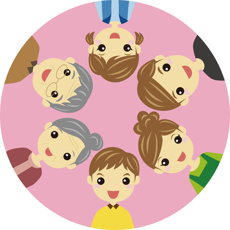 Three generation family forming circleのイラスト素材
