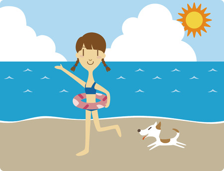 A girl at the beachのイラスト素材