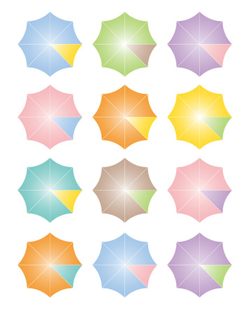 Two-toned colorful umbrellas lining up in rows vector illustrationのイラスト素材