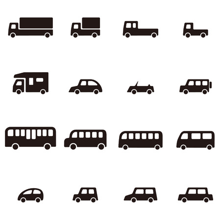 simple black and white various car iconのイラスト素材