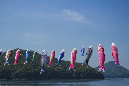 Celebrating Children39s Day by putting up carp streamersの写真素材