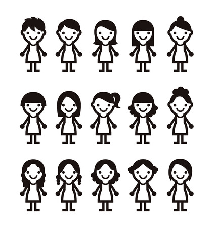 Different hair styles for woman, icon illustrationのイラスト素材