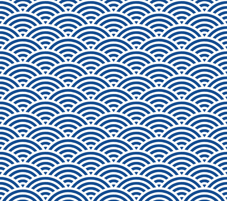 Blue and dark blue Japanese style wave patternのイラスト素材